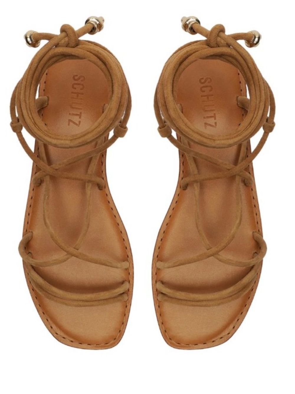 SCHUTZ Magdalena Flat Sandal in Nude Caramel women’s size 11 leather gladiator